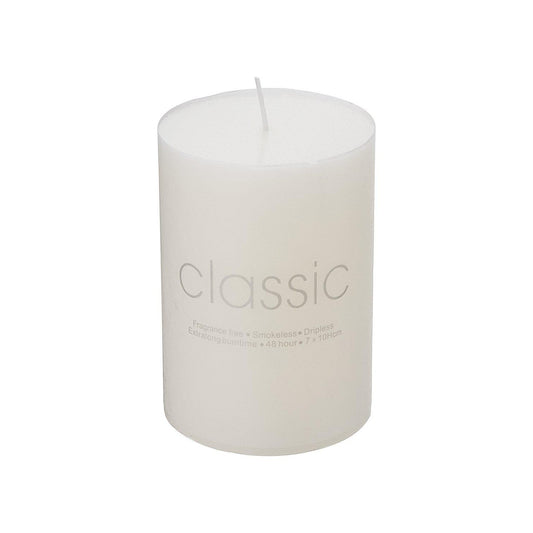 Lumanare Decorativa, din Parafina, Cilindrica, Fara Fum si Fara Parfum, 7 x 10 cm, 300 g, Ardere 48h, Ivory Alb