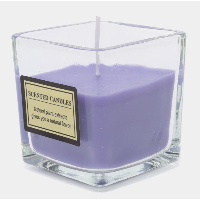 Lumanare Parfumata, Model Pahar Transparent, cu Ulei Esential, 4.8 x 5.4 x 5.5 cm, Aroma de Lavanda, Mov