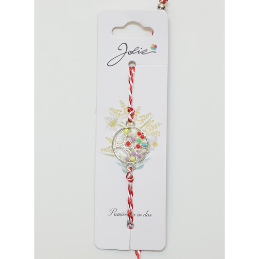 Martisor Bratara Alb-Rosu cu Pandantiv Metalic, Model 1