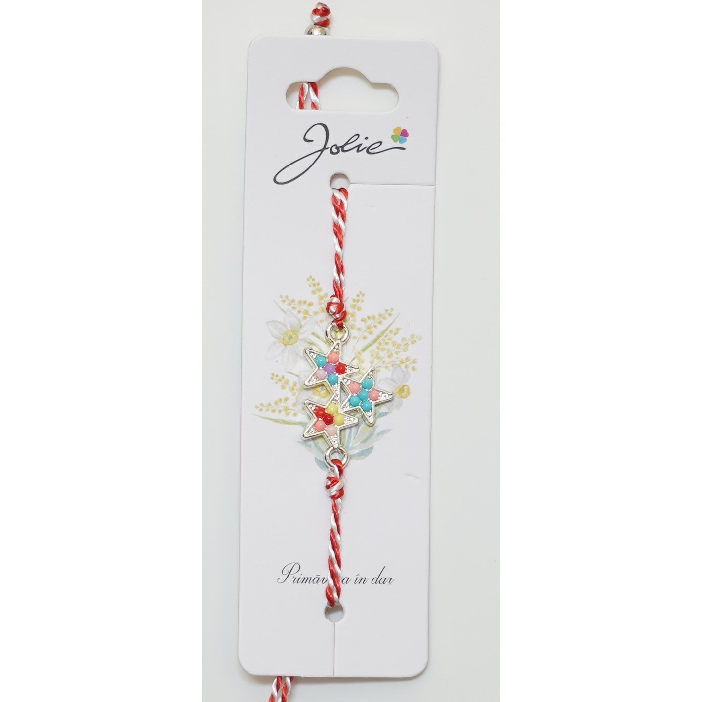 Martisor Bratara Alb-Rosu cu Pandantiv Metalic, Model 4
