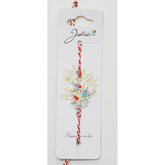 Martisor Bratara Alb-Rosu cu Pandantiv Metalic, Model 4