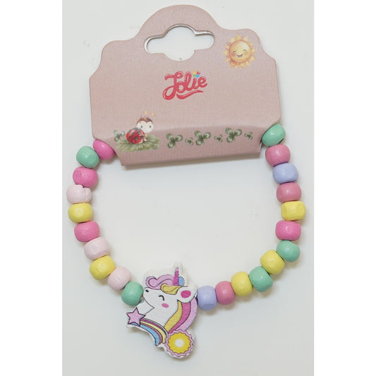 Martisor Bratara Curcubeu pentru Copii, Elastica, din Lemn, Model 1