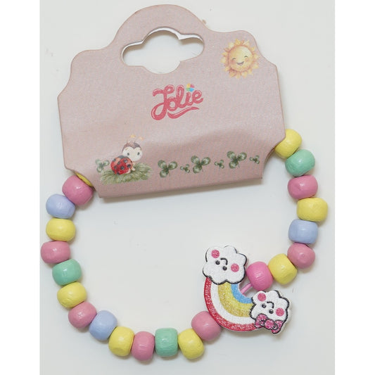 Martisor Bratara Curcubeu pentru Copii, Elastica, din Lemn, Model 2