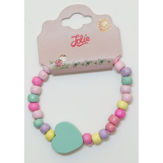 Martisor Bratara Curcubeu pentru Copii, Elastica, din Lemn, Model 3