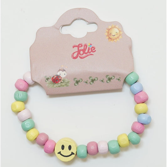 Martisor Bratara Curcubeu pentru Copii, Elastica, din Lemn, Model 4