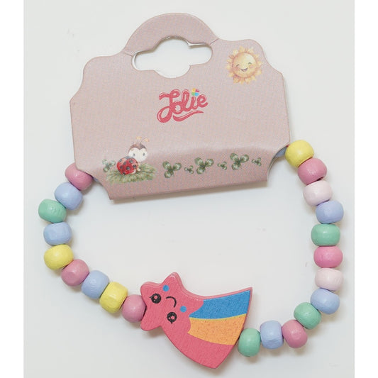 Martisor Bratara Curcubeu pentru Copii, Elastica, din Lemn, Model 6