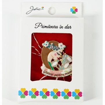 Martisor Brosa Mica in Cutie, Dimensiune Brosa 2.5-3 cm, Material Metal, Model "Ghiocei pentru mama"