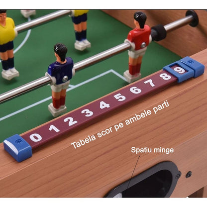 Masa de Fotbal cu Teren si 18 Jucatori, 6 Manere, cu Tablou pentru Scor, din Metal, Lemn si ABS, 69 x 36.5 x 23 cm, cu Picioruse, pentru copii/adulti