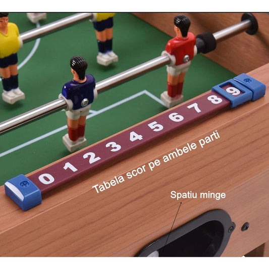 Masa de Fotbal cu Teren si 18 Jucatori, 6 Manere, cu Tablou pentru Scor, din Metal, Lemn si ABS, 69 x 36.5 x 23 cm, cu Picioruse, pentru copii/adulti