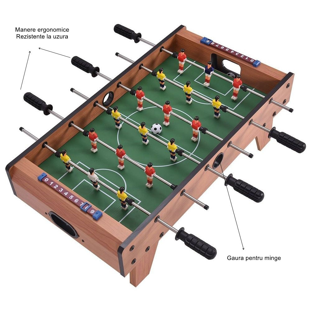 Masa de Fotbal cu Teren si 18 Jucatori, 6 Manere, cu Tablou pentru Scor, din Metal, Lemn si ABS, 69 x 36.5 x 23 cm, cu Picioruse, pentru copii/adulti
