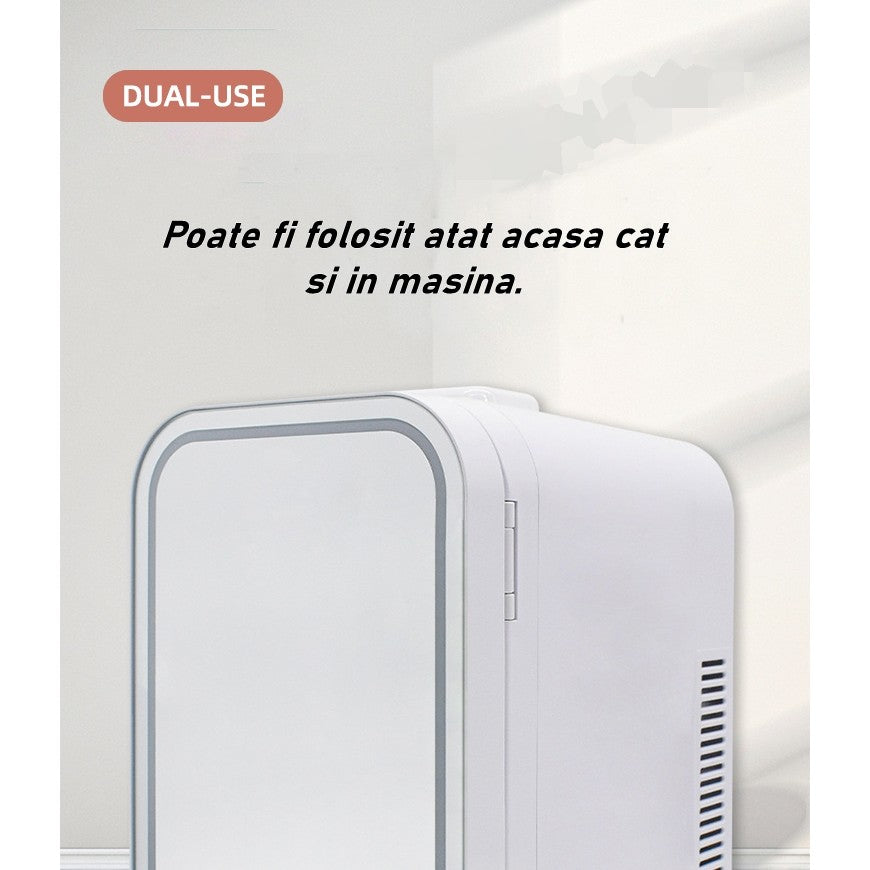 Mini frigider cosmetice, dubla functie de incalzire/racire, portabil, 8L, alb
