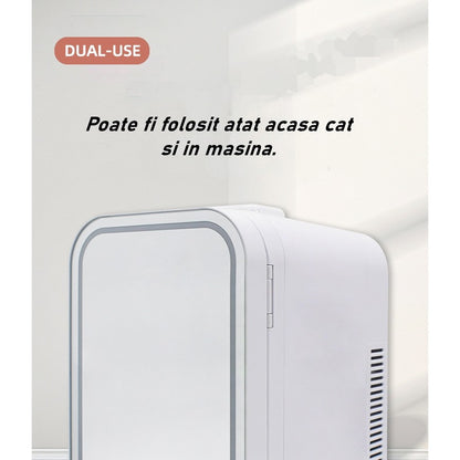 Mini frigider cosmetice, dubla functie de incalzire/racire, portabil, 8L, alb