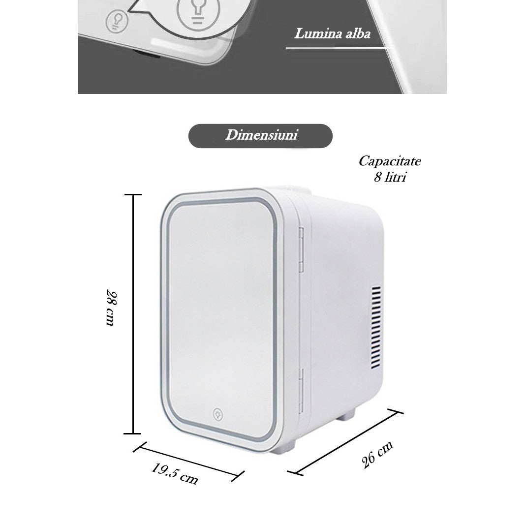 Mini frigider cosmetice, dubla functie de incalzire/racire, portabil, 8L, alb