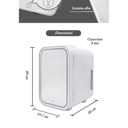 Mini frigider cosmetice, dubla functie de incalzire/racire, portabil, 8L, alb