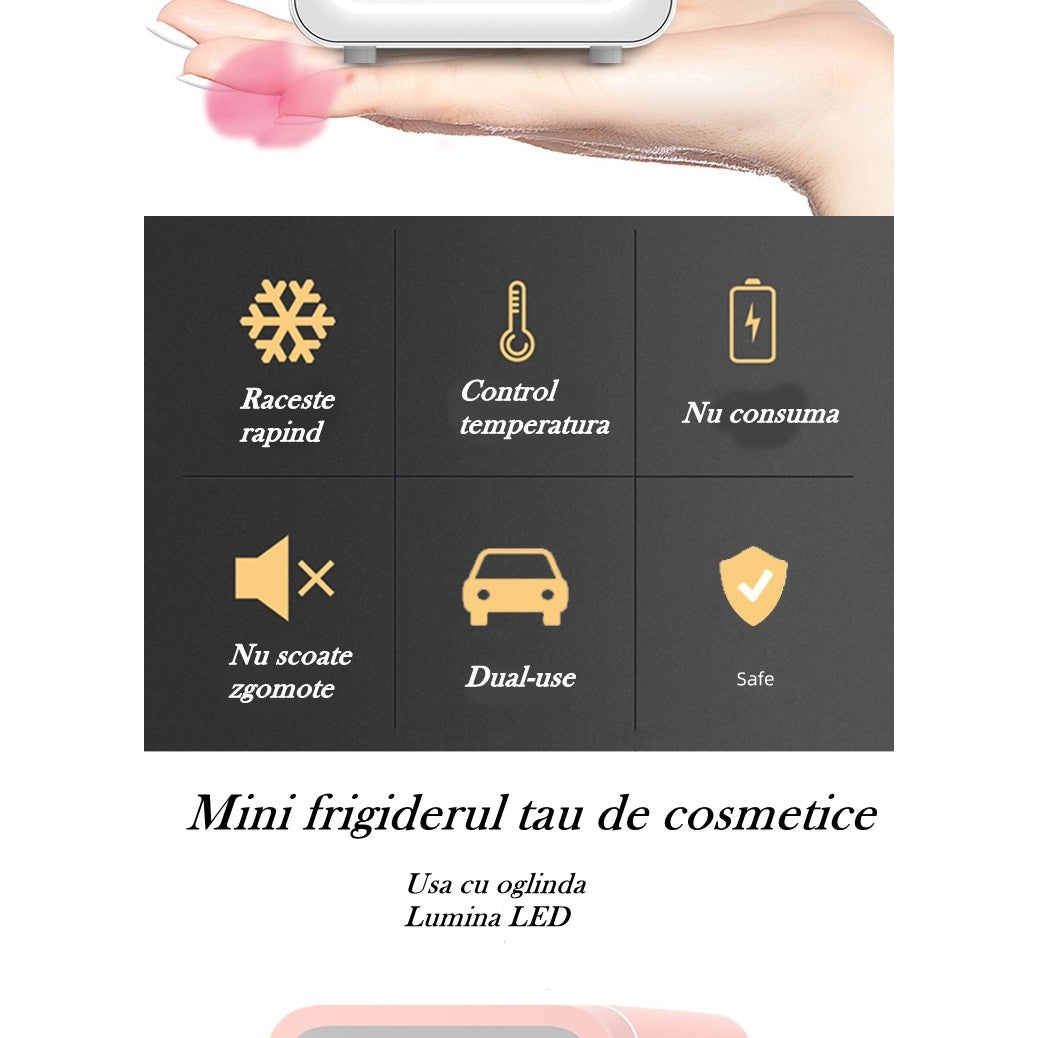 Mini frigider cosmetice, dubla functie de incalzire/racire, portabil, 8L, alb