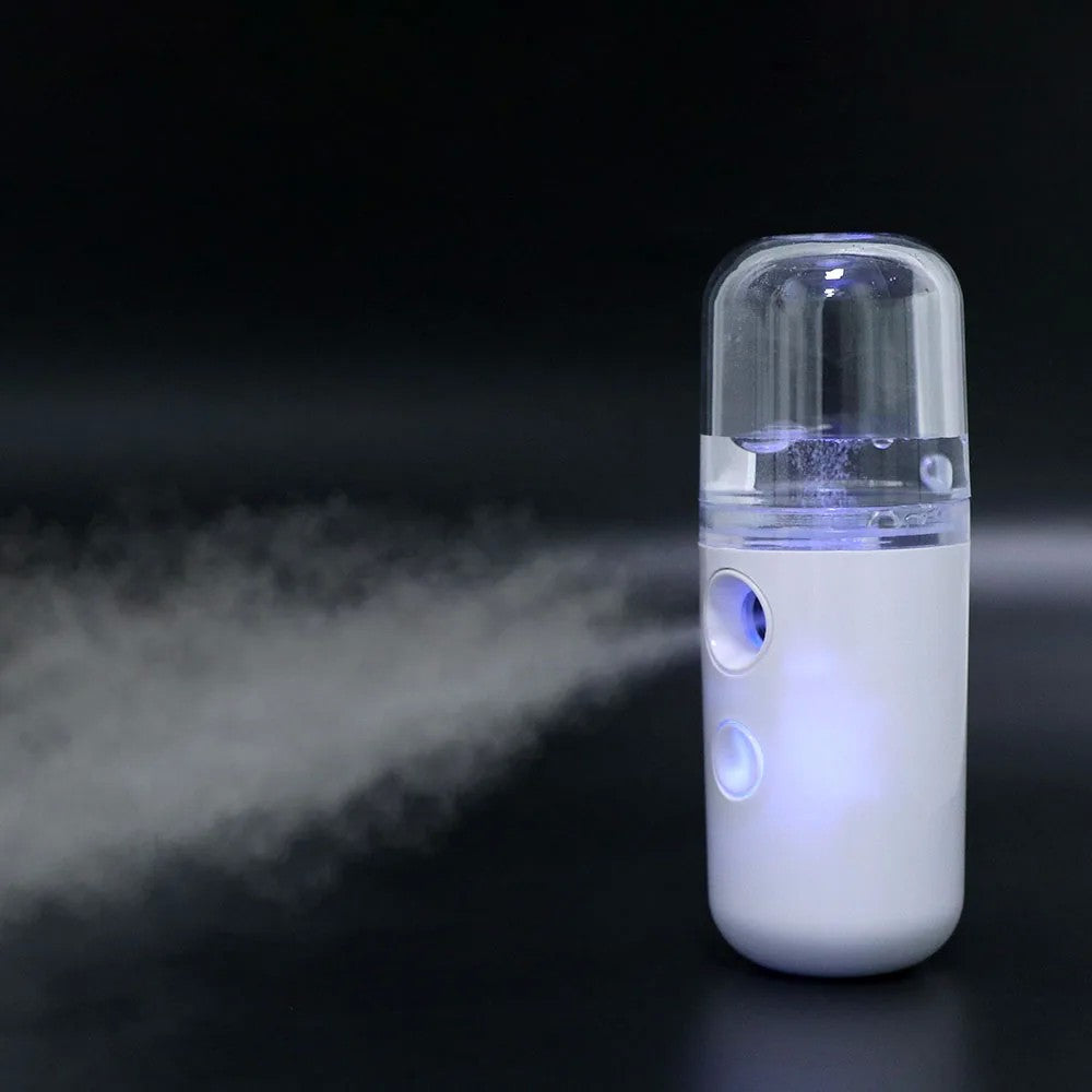 Spray de Hidratare Facială cu Tehnologie Nano, Hidratare, Igienizare, Abur Rece, Încărcare USB, Capacitate 30 mL, 10cm, Alb