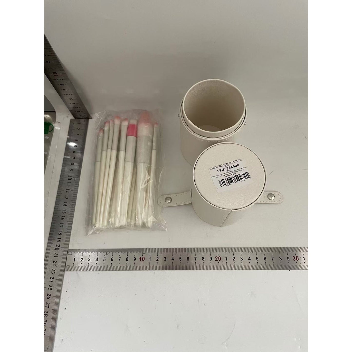 Set 14 Pensule de Machiaj cu Peri Moi, cu Suport pentru Depozitare, Bej