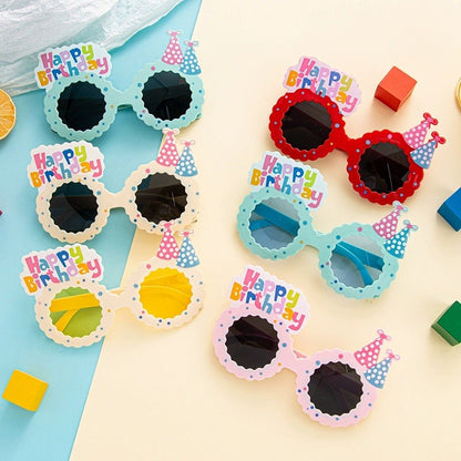 Ochelari Decorativi, pentru Petrecere, din ABS, Unisex, Model Happy Birthday, 13.5 x 8.5 cm, Albastru cu Lenile Albastre