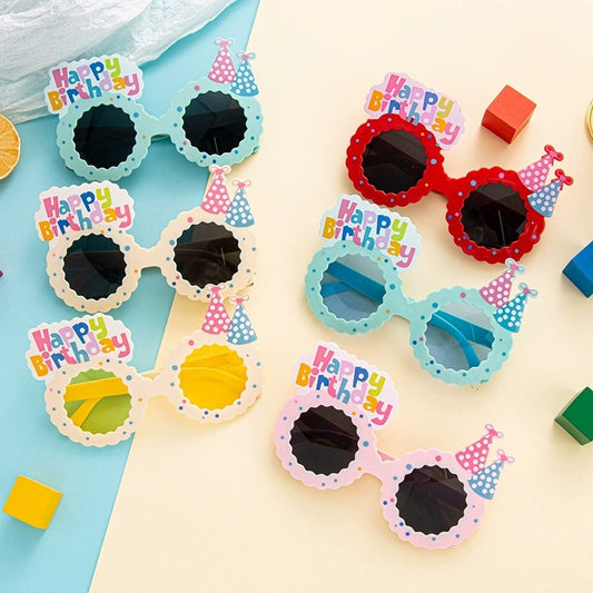 Ochelari Decorativi, pentru Petrecere, din ABS, Unisex, Model Happy Birthday, 13.5 x 8.5 cm, Albastru cu Lenile Albastre