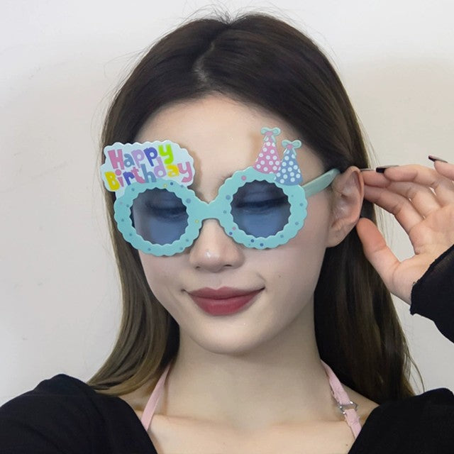 Ochelari Decorativi, pentru Petrecere, din ABS, Unisex, Model Happy Birthday, 13.5 x 8.5 cm, Albastru cu Lenile Albastre