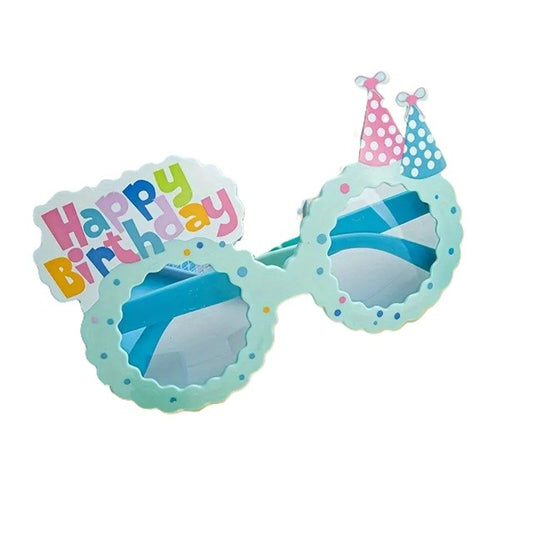 Ochelari Decorativi, pentru Petrecere, din ABS, Unisex, Model Happy Birthday, 13.5 x 8.5 cm, Albastru cu Lenile Albastre