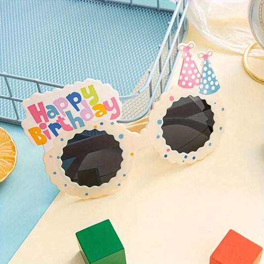 Ochelari Decorativi, pentru Petrecere, din ABS, Unisex, Model Happy Birthday, 13.5 x 8.5 cm, Bej