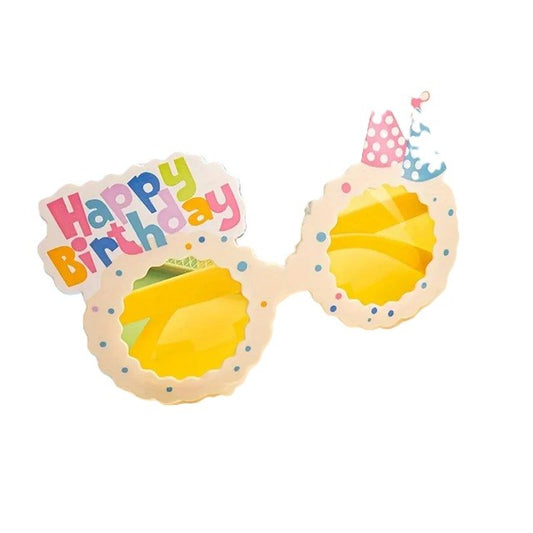 Ochelari Decorativi, pentru Petrecere, din ABS, Unisex, Model Happy Birthday, 13.5 x 8.5 cm, Bej cu Lentile Galbene