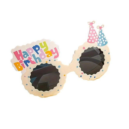 Ochelari Decorativi, pentru Petrecere, din ABS, Unisex, Model Happy Birthday, 13.5 x 8.5 cm, Bej