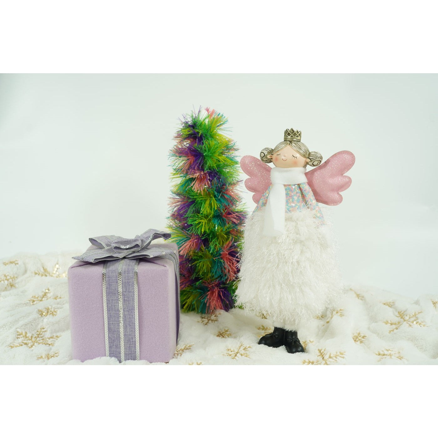 Ornament de Craciun ingeras, alb, textil, 26 cm