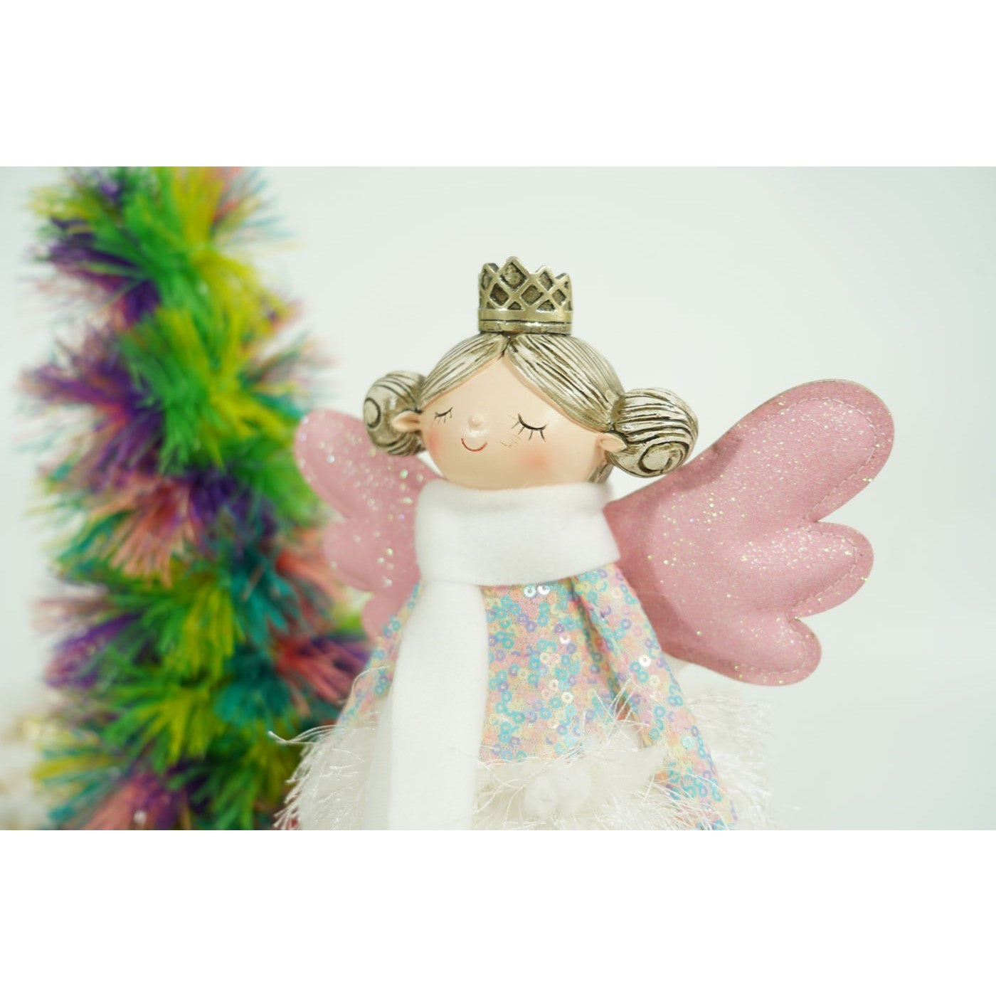 Ornament de Craciun ingeras, alb, textil, 26 cm