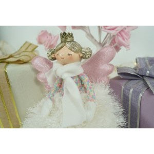 Ornament de Craciun ingeras, alb, textil, 26 cm