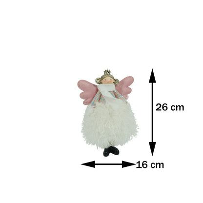 Ornament de Craciun ingeras, alb, textil, 26 cm