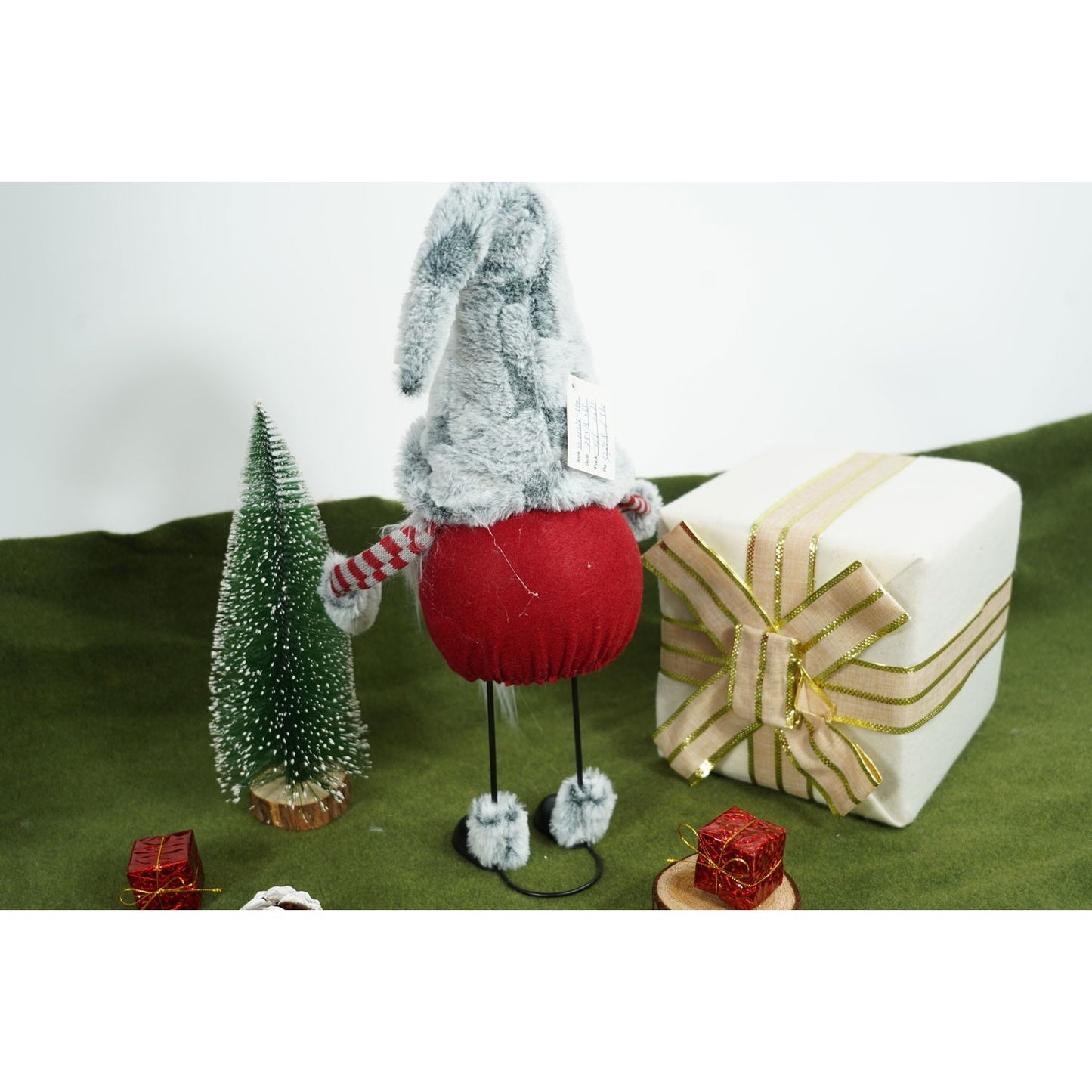 Ornament de Craciun spiridus, gri/rosu, textil, 55 cm