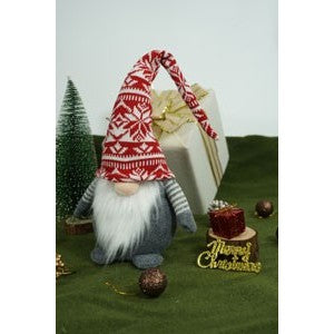 Ornament de Craciun spiridus model 2, rosu/gri, textil, 45 cm
