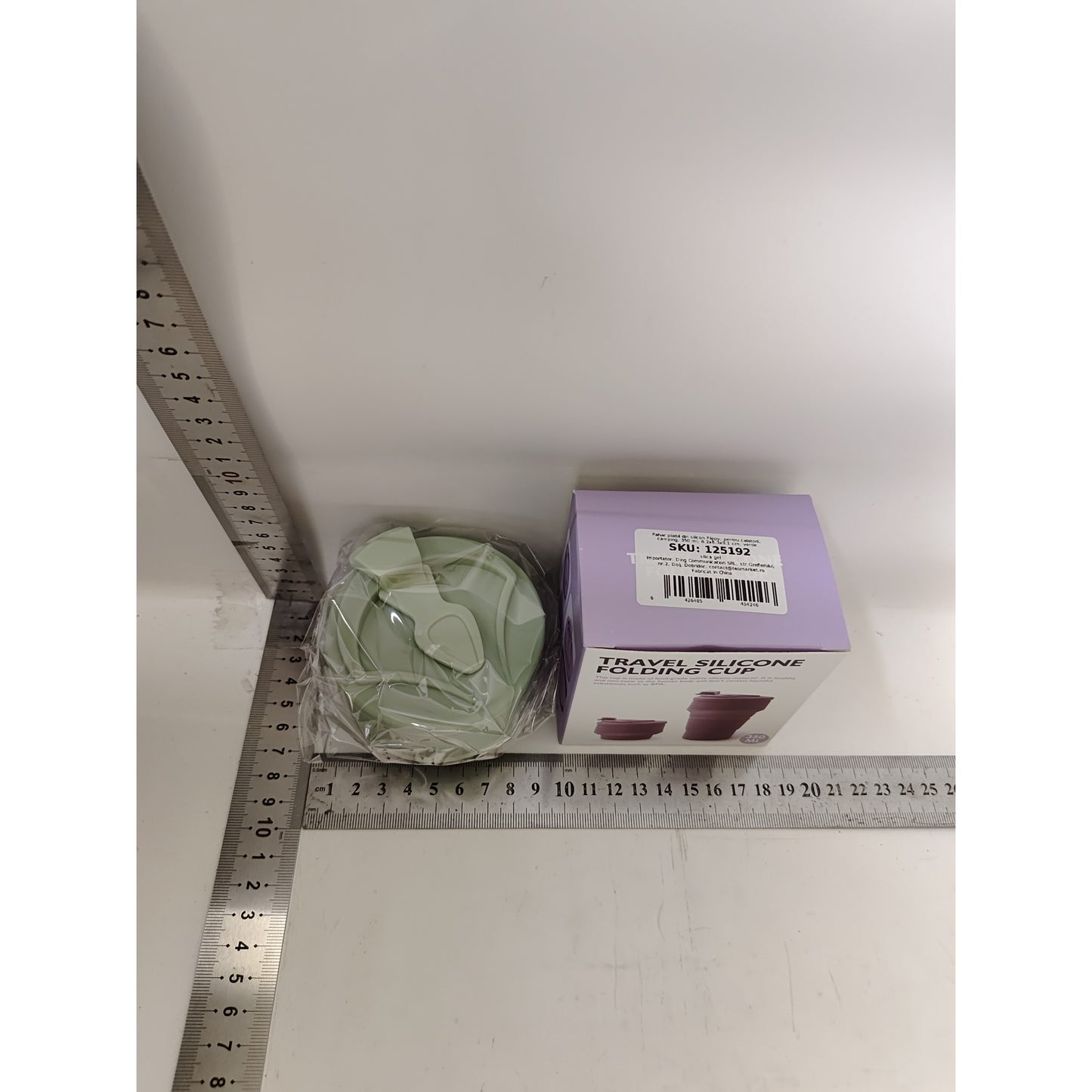 Pahar pliabil din silicon, pentru calatorii, camping, 350 ml, 8.2x6.3x9.1 cm, verde