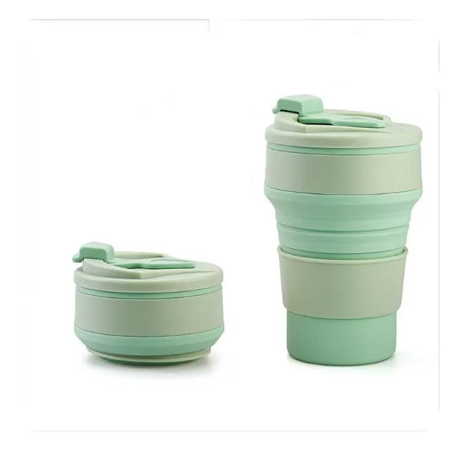 Pahar pliabil din silicon, pentru calatorii, camping, 350 ml, 8.2x6.3x9.1 cm, verde