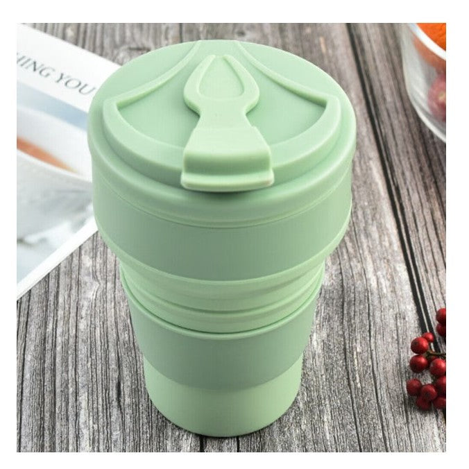 Pahar pliabil din silicon, pentru calatorii, camping, 350 ml, 8.2x6.3x9.1 cm, verde