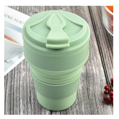 Pahar pliabil din silicon, pentru calatorii, camping, 350 ml,  8.2x6.3x9.1 cm, verde