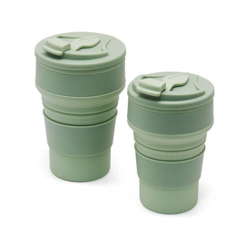 Pahar pliabil din silicon, pentru calatorii, camping, 350 ml, 8.2x6.3x9.1 cm, verde