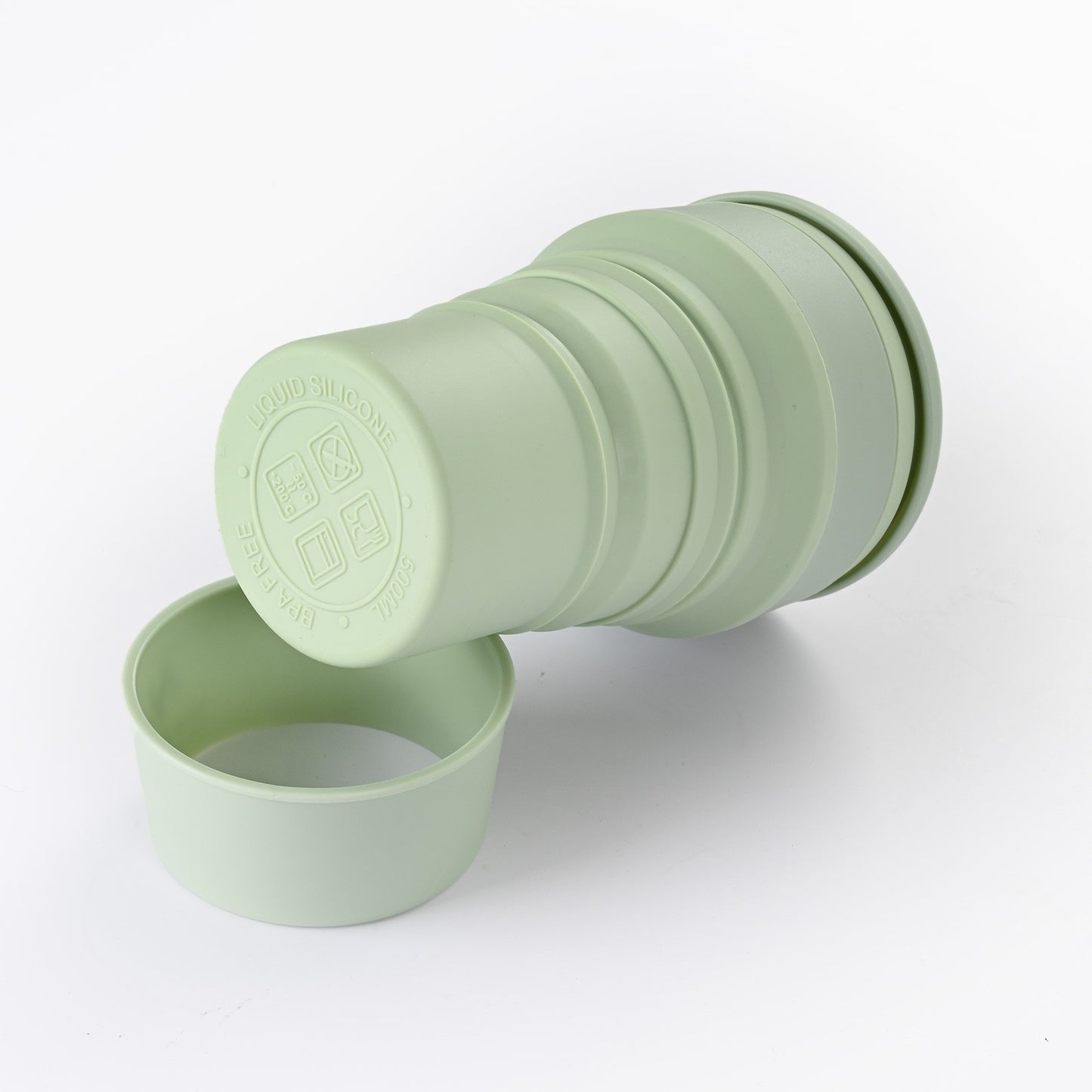 Pahar pliabil din silicon, pentru calatorii, camping, 350 ml, 8.2x6.3x9.1 cm, verde