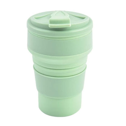 Pahar pliabil din silicon, pentru calatorii, camping, 350 ml,  8.2x6.3x9.1 cm, verde