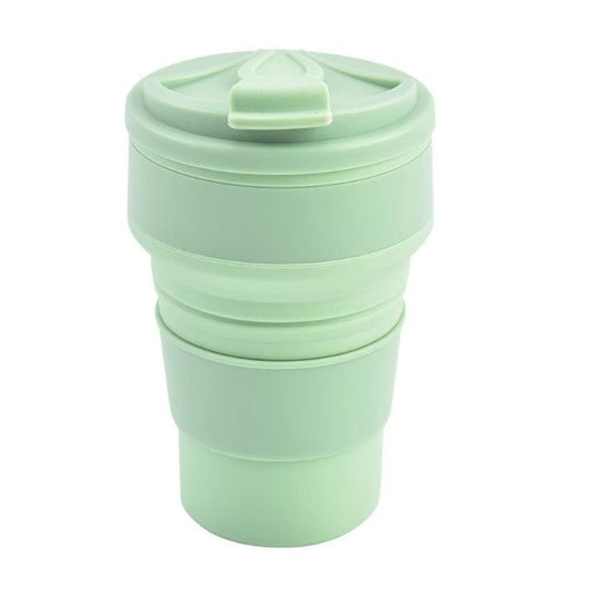 Pahar pliabil din silicon, pentru calatorii, camping, 350 ml,  8.2x6.3x9.1 cm, verde