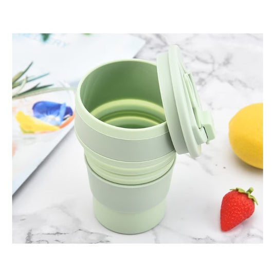 Pahar pliabil din silicon, pentru calatorii, camping, 500 ml, verde