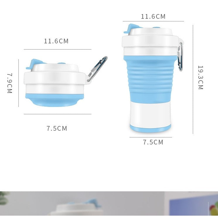 Pahar pliabil din silicon, pentru calatorii, camping, 750 ml, pai inclus, 11.6 x 19.3 cm, albastru