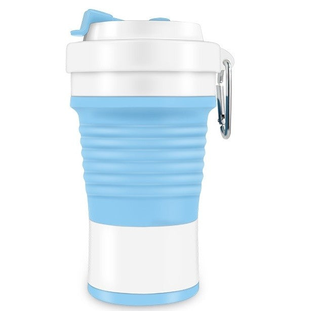 Pahar pliabil din silicon, pentru calatorii, camping, 750 ml, pai inclus, 11.6 x 19.3 cm, albastru
