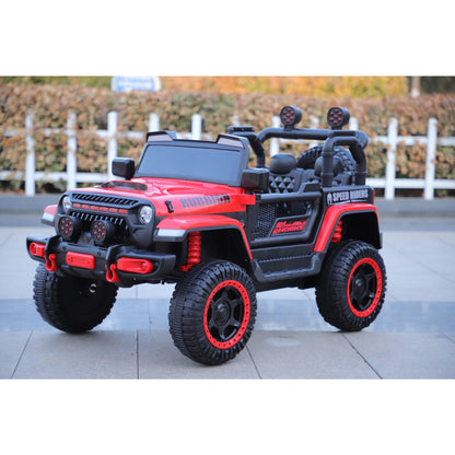 Mașină Electrică pentru Copii, Off-Road, Conectare Bluetooth, telecomandă, Tracțiune Integrală, Lumina Intermitenta, Baterie 12V 7Ah, 120x63x68cm, Rosu