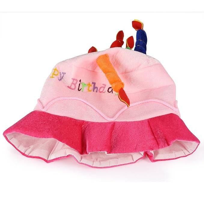 Palarie Happy Birthday, Accesoriu pentru Petrecere, Model Tort, Tematica Aniversare, 60x60x55 cm, Roz