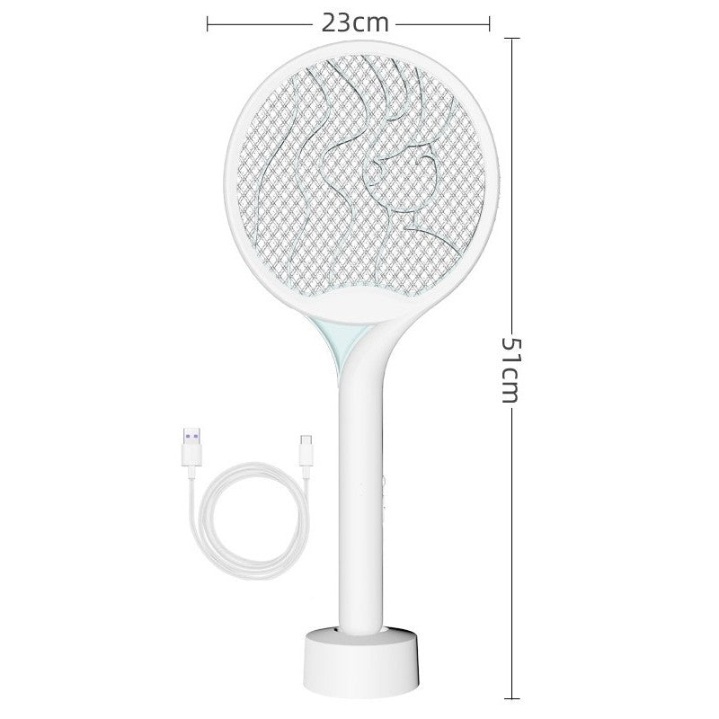 Paleta Electrica pentru Tantari, Muste si Tantari 2in1, Reincarcabila, Incarcare USB, 2600V, Plastic, Casa si Gradina, Anti-insecte, Stand, 23x51 cm, Alb