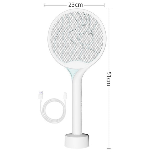 Paleta Electrica pentru Tantari, Muste si Tantari 2in1, Reincarcabila, Incarcare USB, 2600V, Plastic, Casa si Gradina, Anti-insecte, Stand, 23x51 cm, Alb