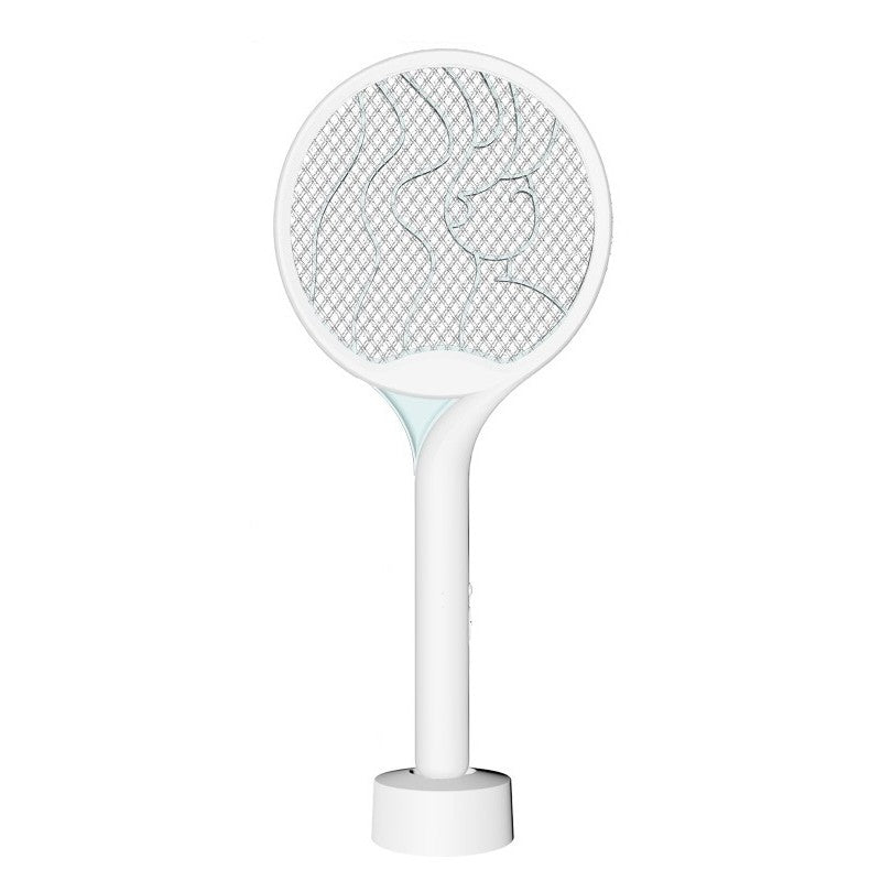 Paleta Electrica pentru Tantari, Muste si Tantari 2in1, Reincarcabila, Incarcare USB, 2600V, Plastic, Casa si Gradina, Anti-insecte, Stand, 23x51 cm, Alb